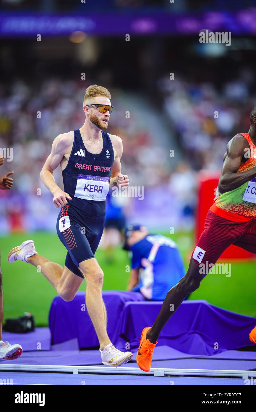 Josh Kerr participating in the 1500 meters at the Paris 2024 Olympic