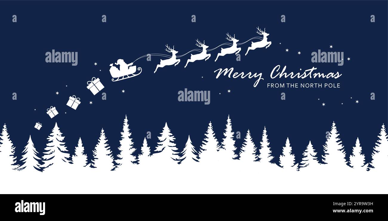 christmas banner santa claus in a sleigh with reindeer vector ...
