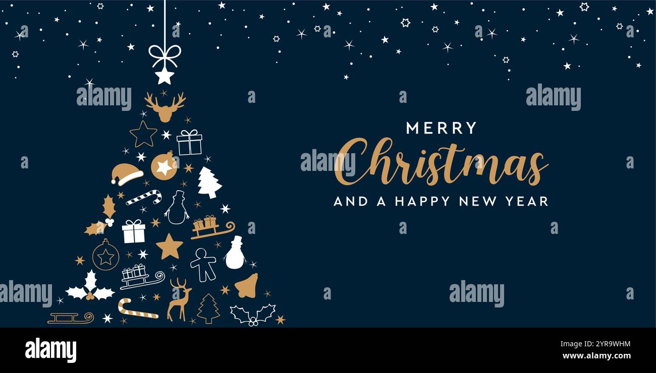 christmas greeting card with decorative fir tree vector illustration ...