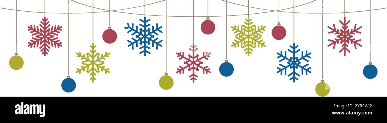 christmas greeting banner with hanging snowflakes vector illustration ...