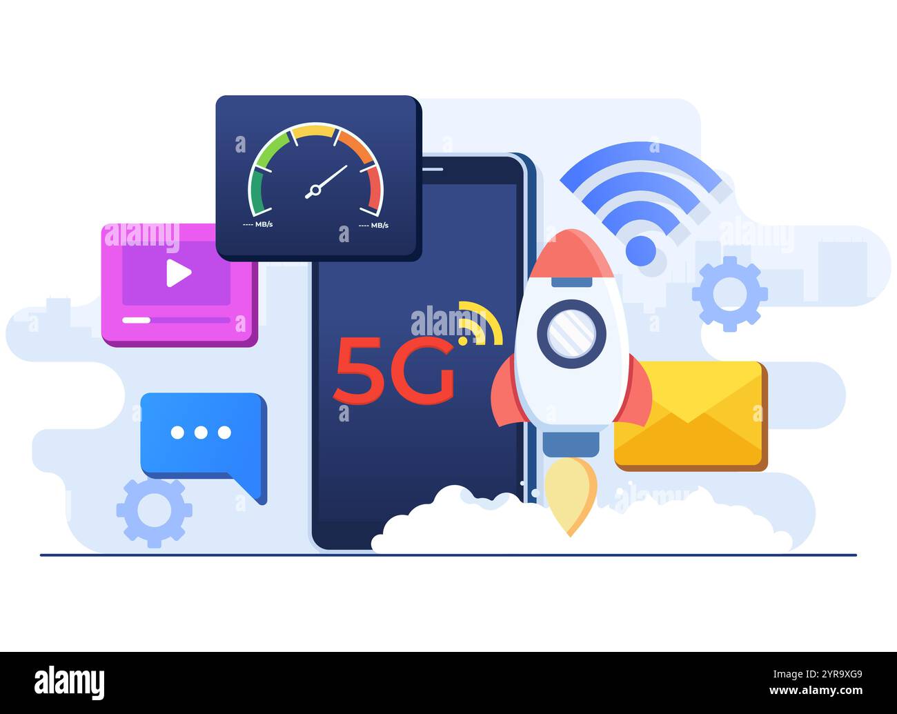 5G signal technology concept flat illustration vector template, High speed internet, Mobile telecommunication system Stock Vector