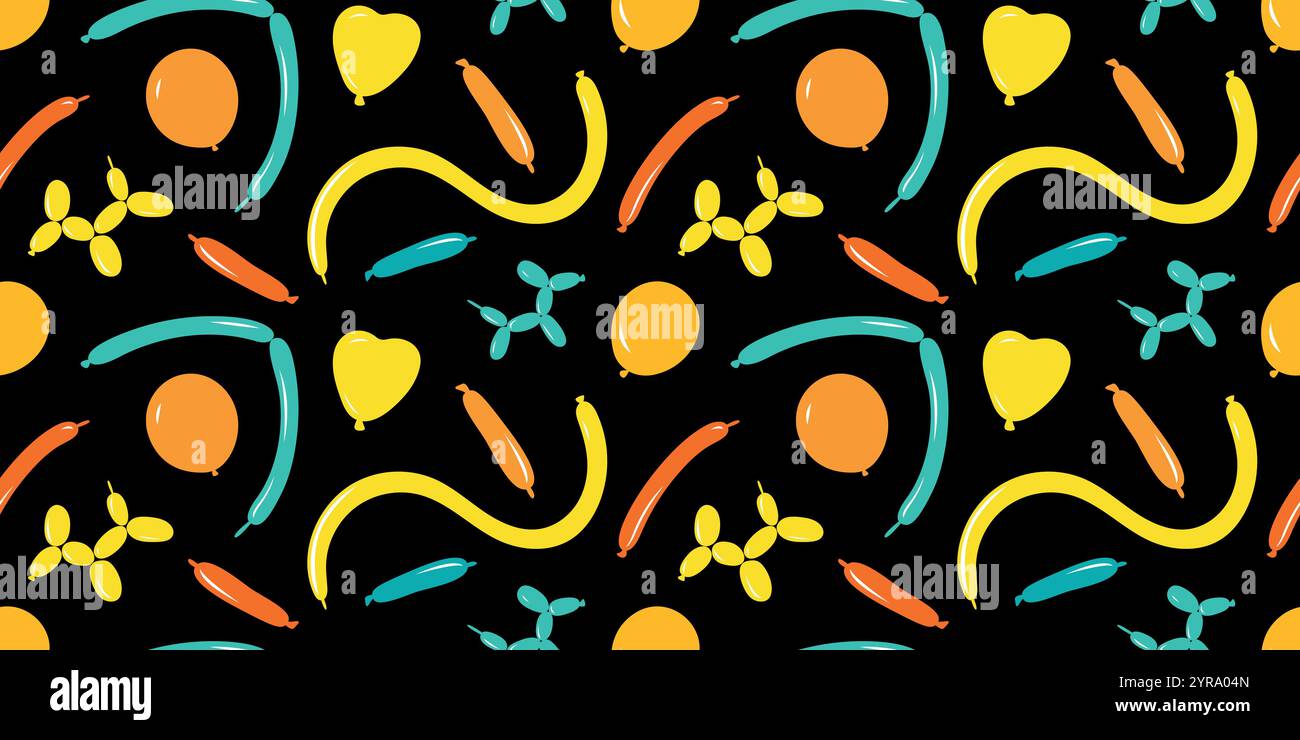 Color balloons on a dark background. Horizontal seamless pattern. Stock Vector