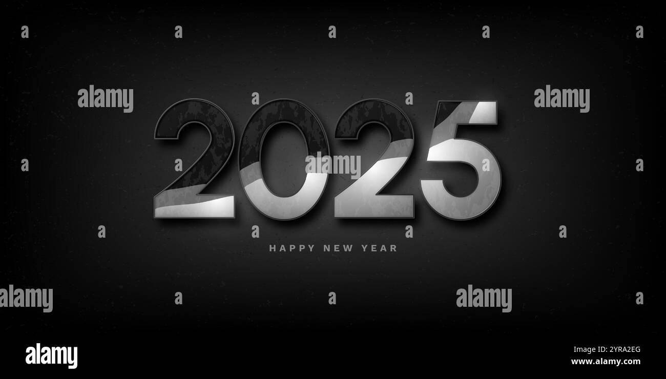 Happy New Year 2025. Modern horizontal template for greeting card design. Vector 3d illustration. Stock Vector