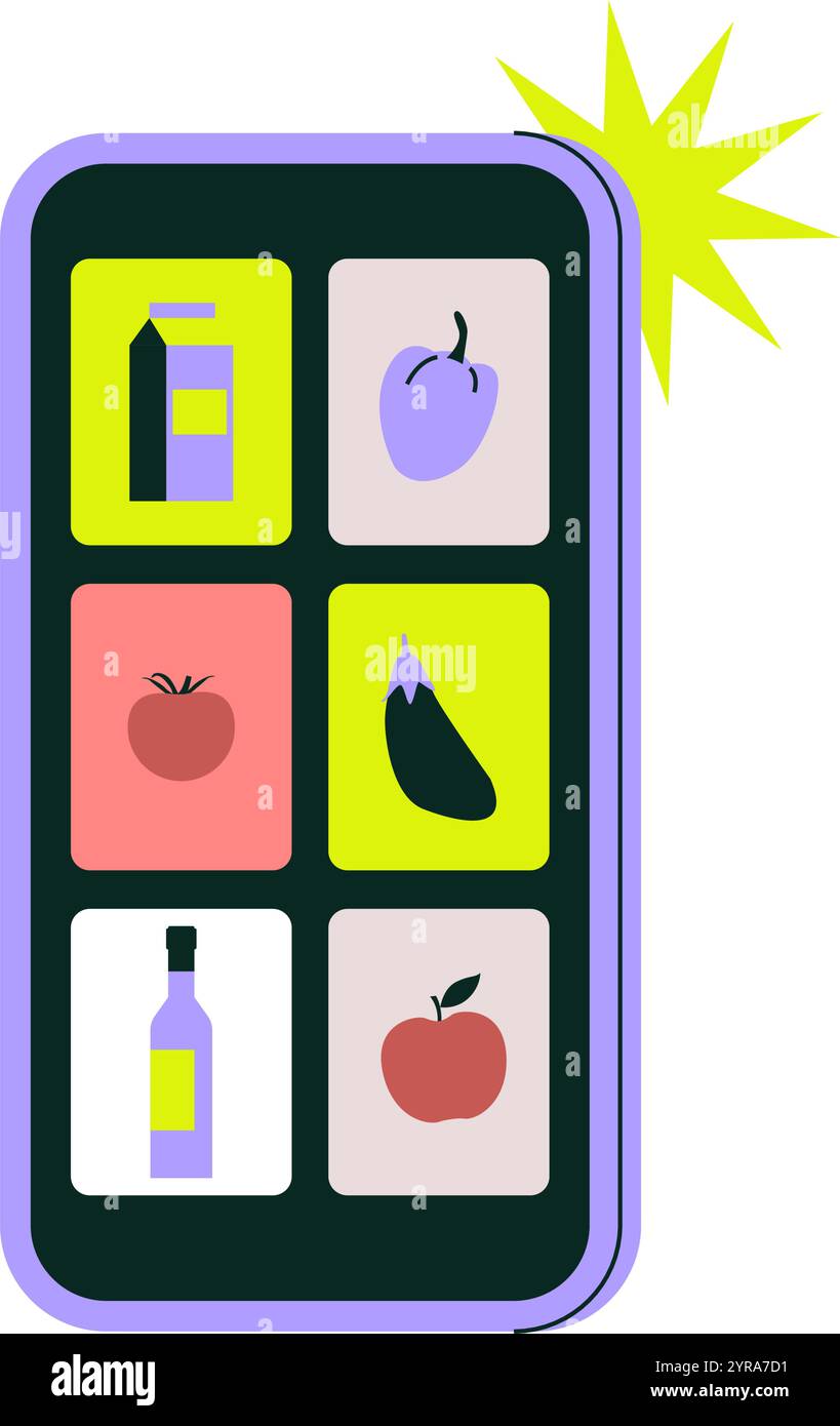 Smartphone Displaying Grocery Categories In Flat Vector Illustration ...