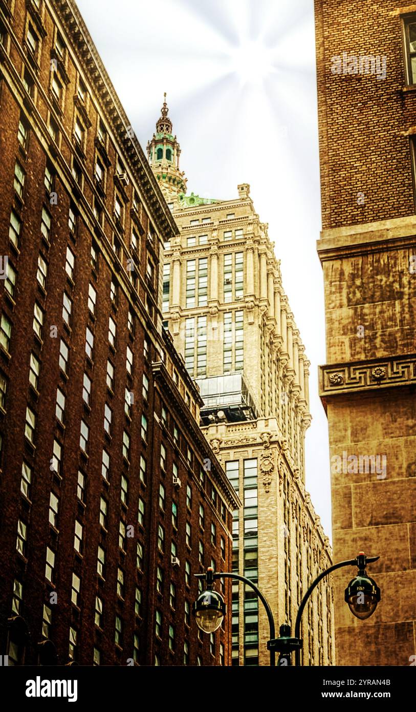 New York City Manhattan at Midtown at sunny day. City street with a ...