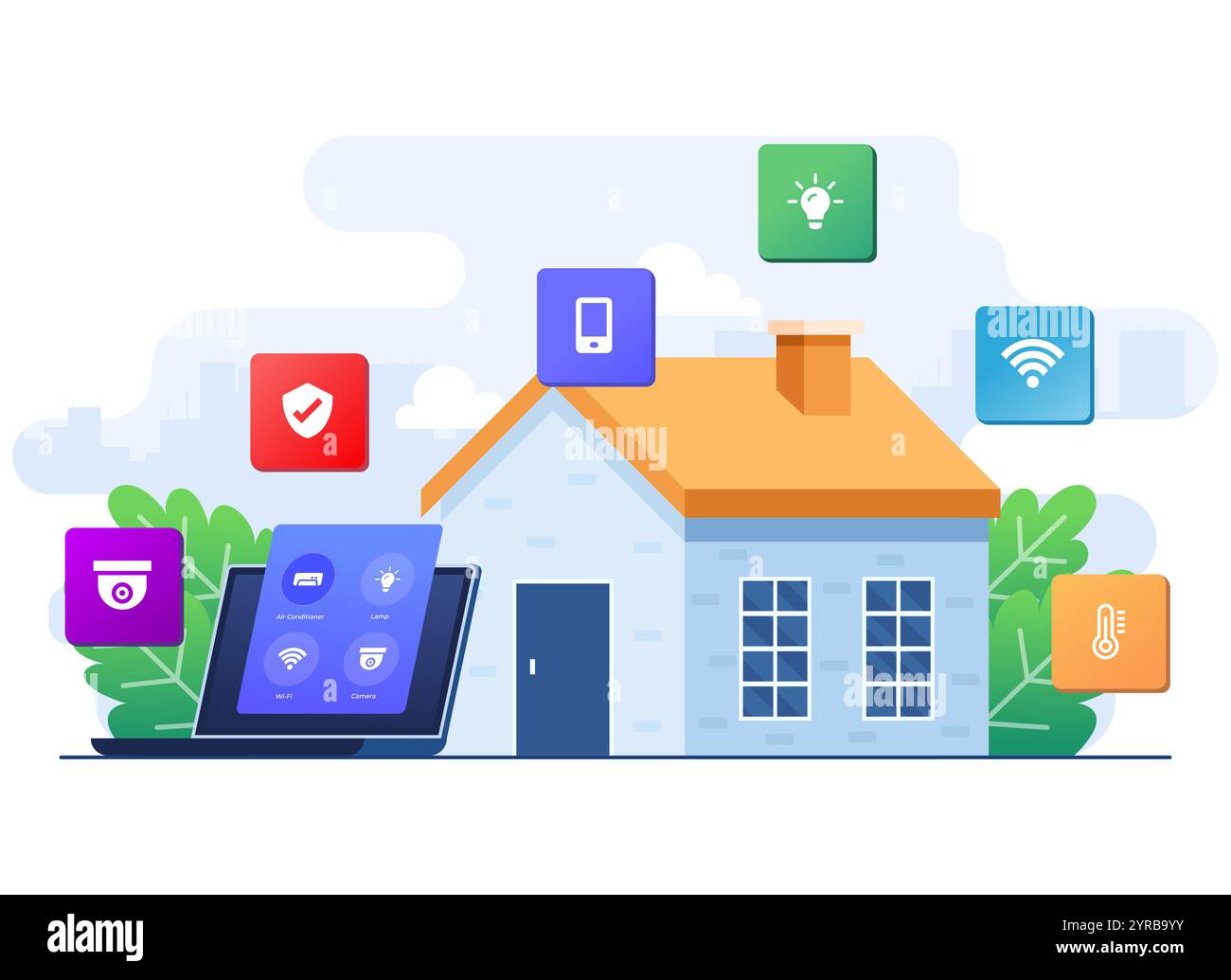 Smart home application concept flat illustration, Home automation ...