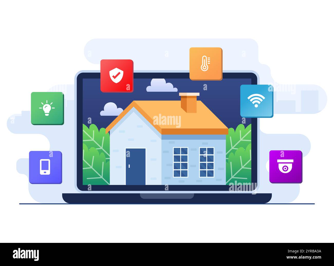 Smart home application concept flat illustration, Home automation ...