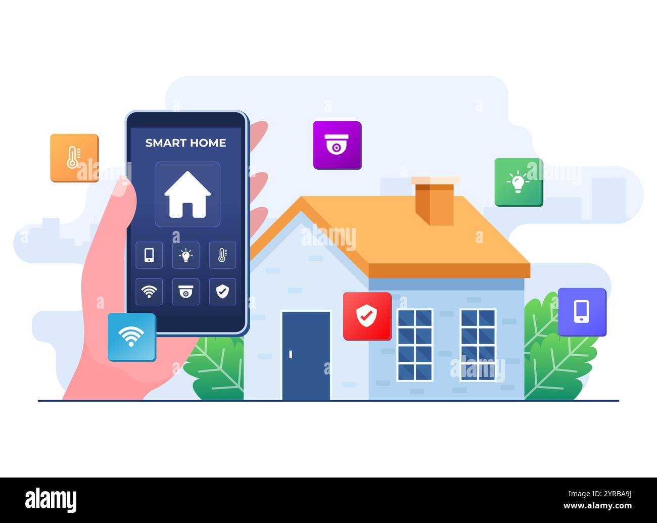 Smart home application on hand holding smartphone screen, Home ...