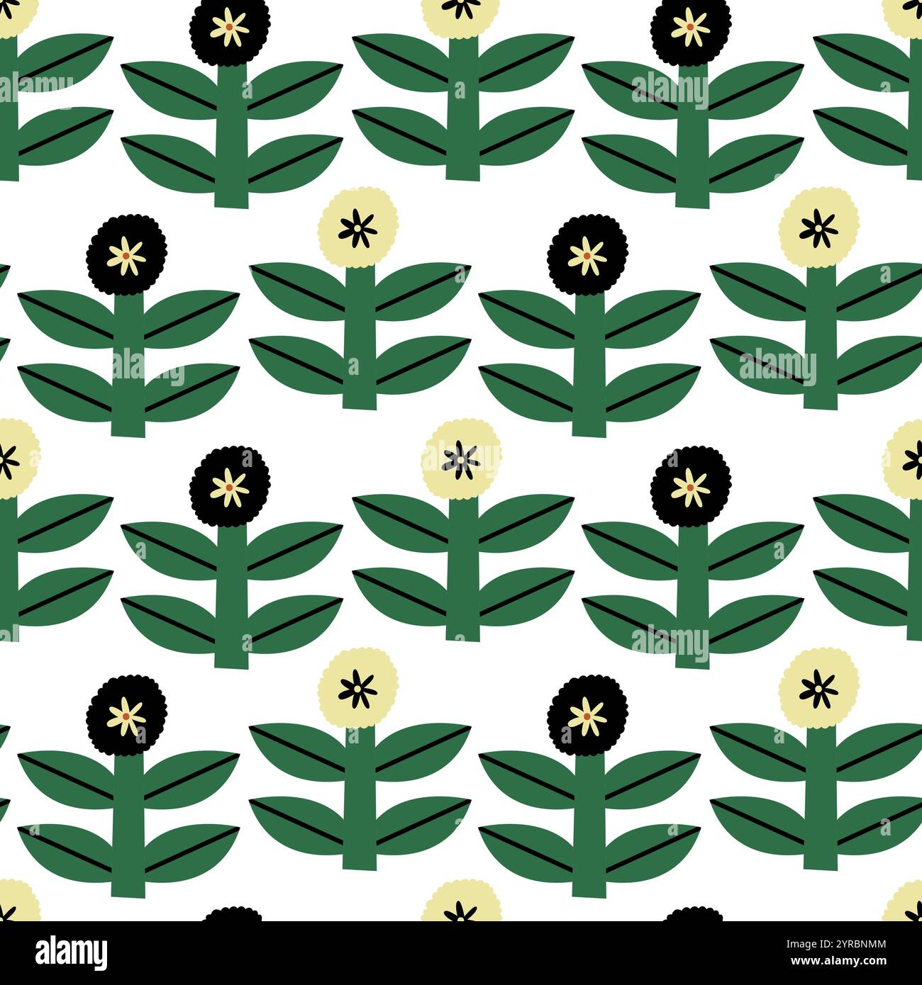 Flowers on white background. Seamless pattern. Modern style graphic. Stock Vector