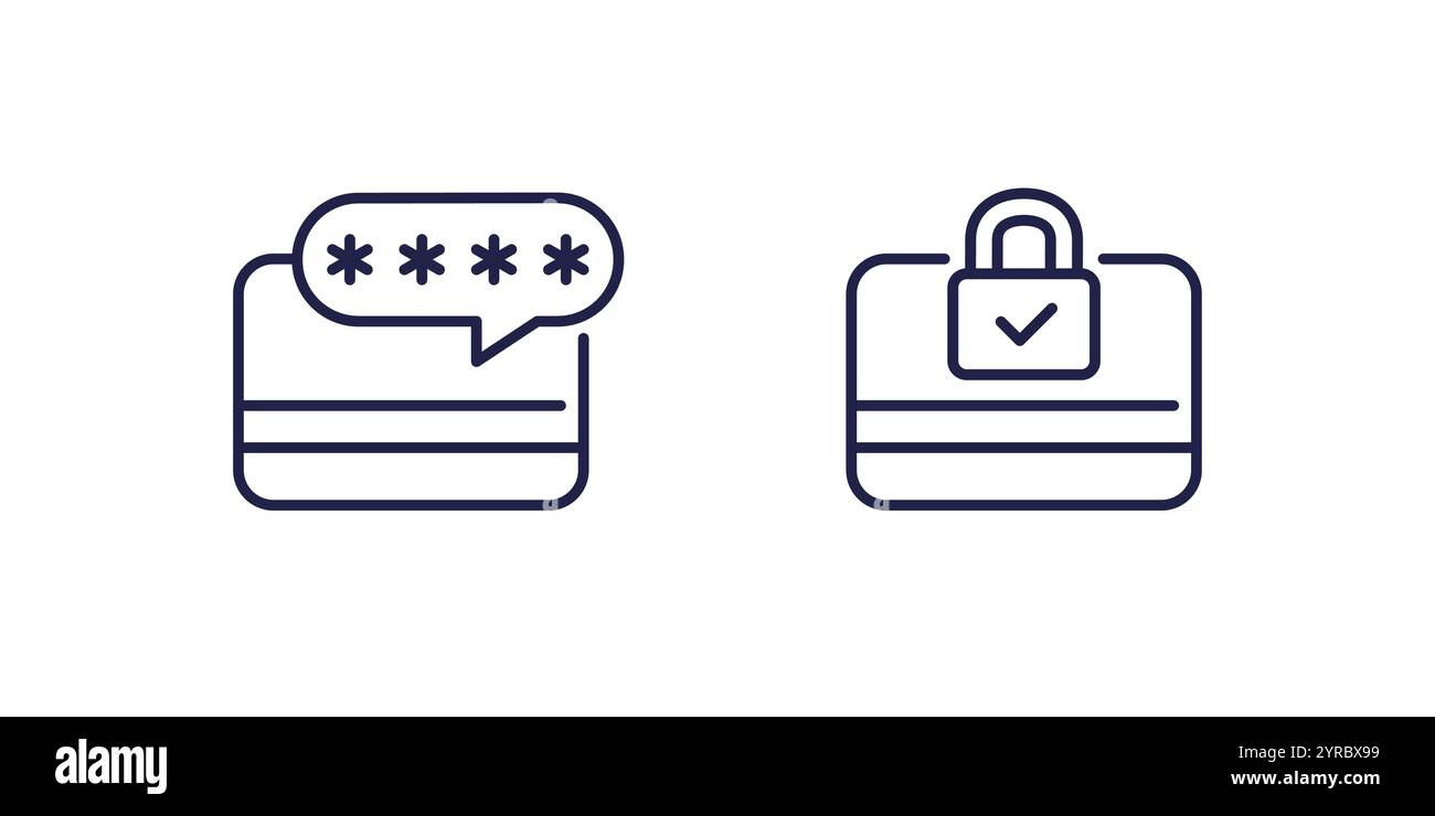 card PIN code icon, secure payment line vector Stock Vector