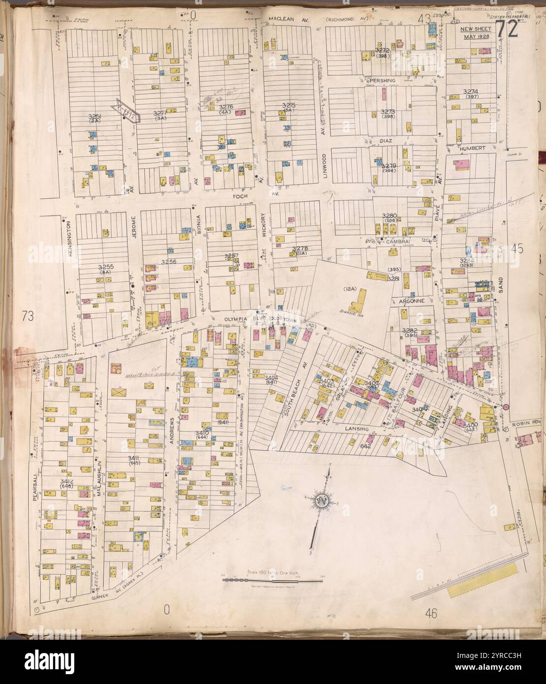 Staten Island, V. 1, Plate No. 72 [Map bounded by Mc. Clean Ave., Sand, Quincy Ave., Pearsal, Kensington] 1917 Stock Photo