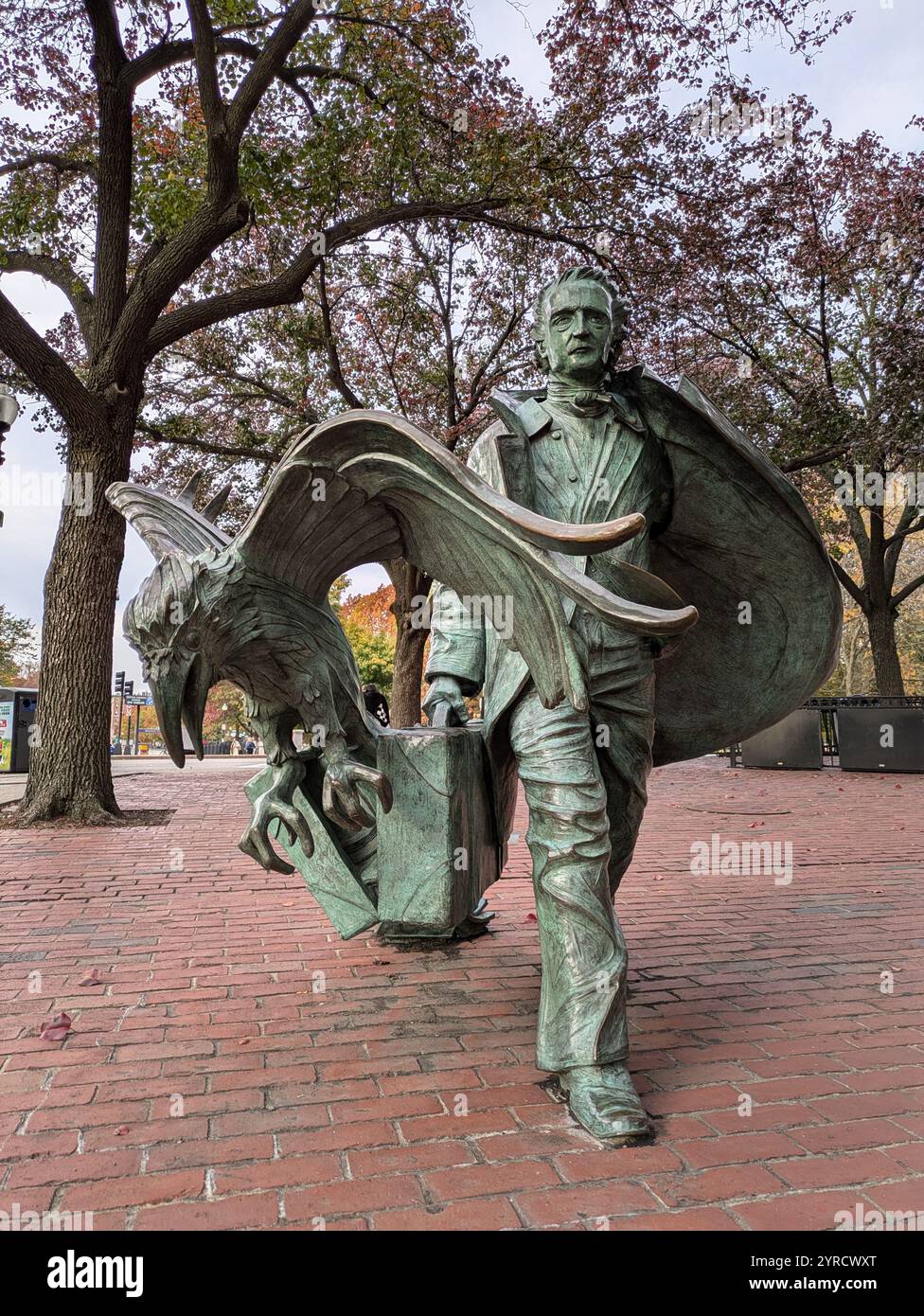 Edgar Allen Poe sculpture statue in Boston Common - Smartphone Captured Stock Image
