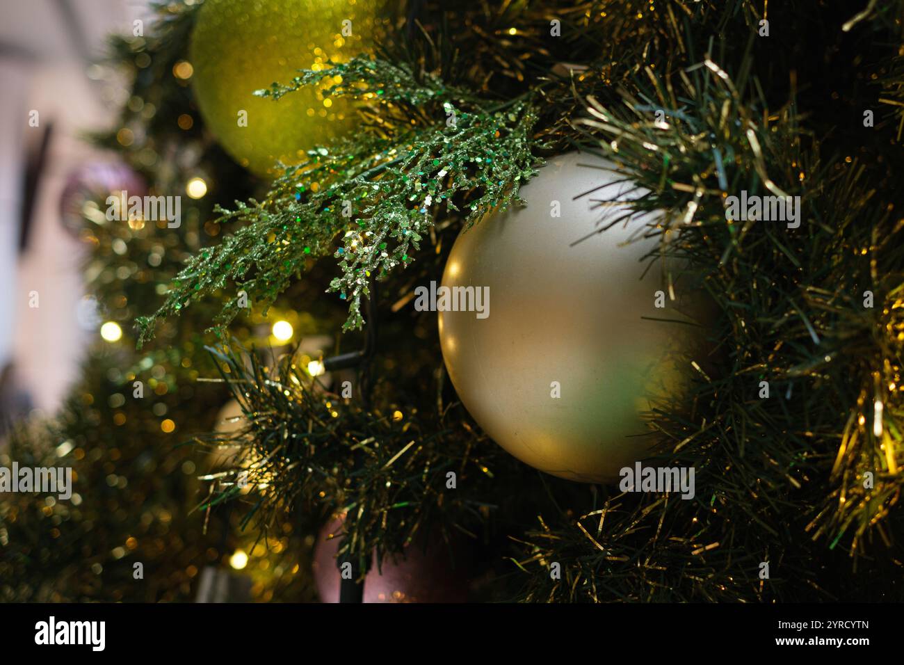 Christmas balls hanged on a christmas tree Stock Photo - Alamy