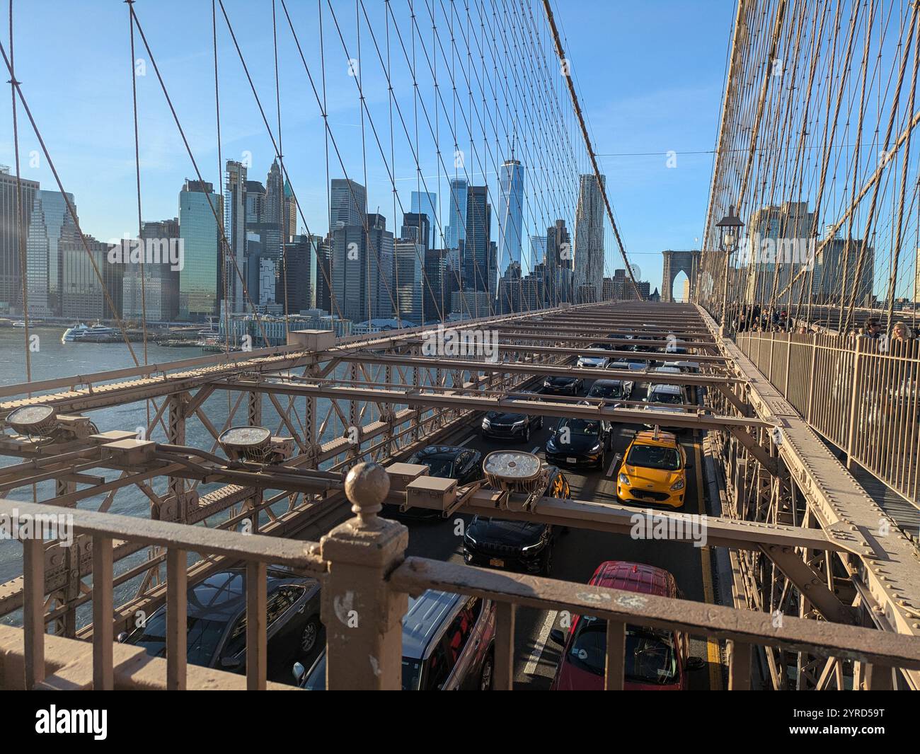 view of new york skyline from Brooklyn Bridge - Smartphone Captured Stock Image view of new york skyline from Brooklyn Bridge - Smartphone Captured Stock Image