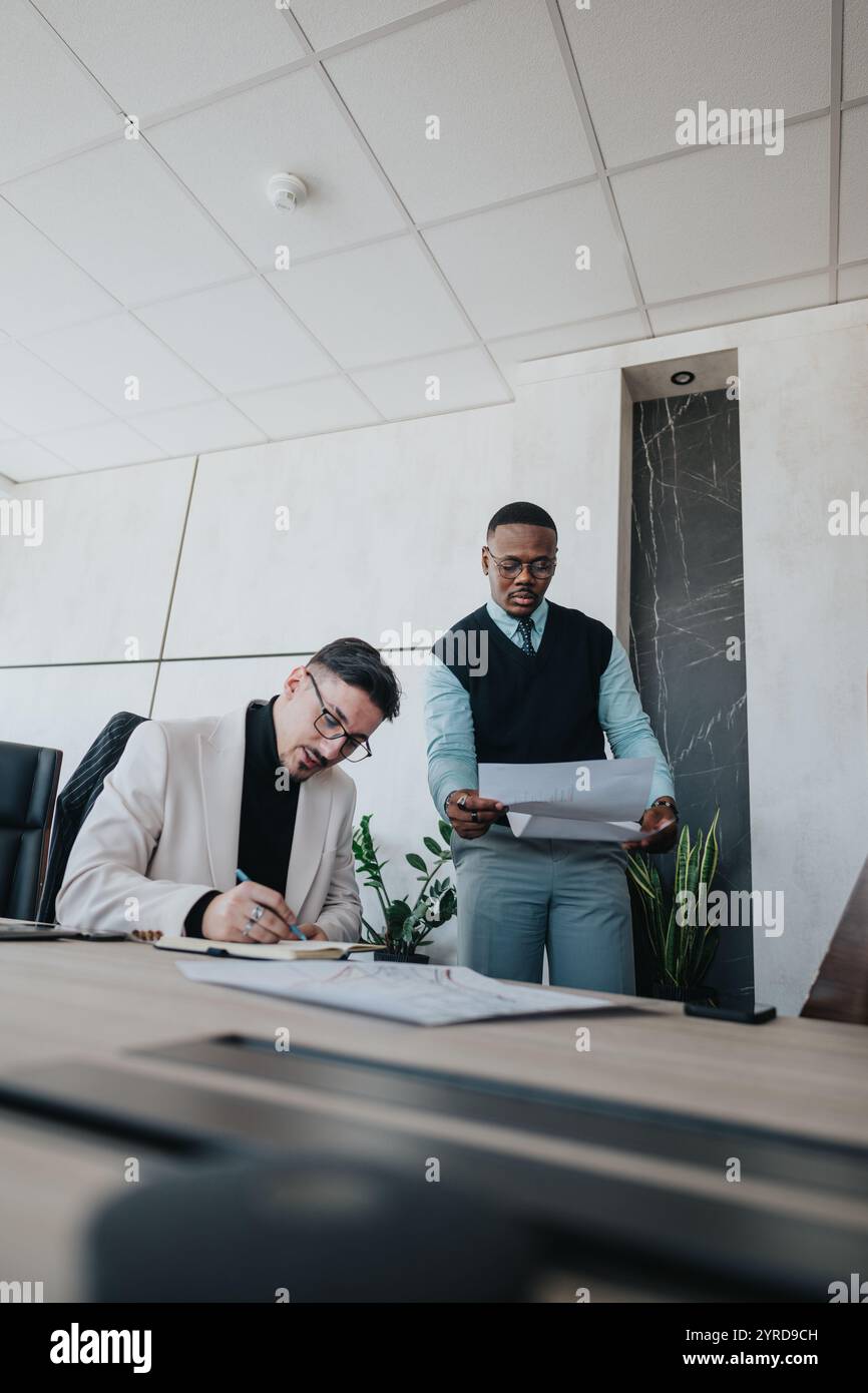 Multicultural team working together in modern office setting Stock ...