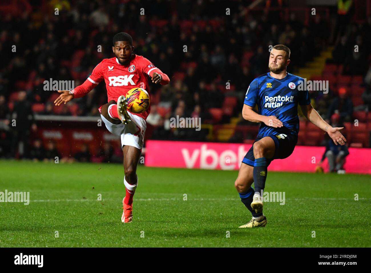 London, England. 3rd Dec 2024. Daniel Kanu scores during the Sky Bet EFL League One fixture between Charlton Athletic and Crawley Town at The Valley, London. Kyle Andrews/Alamy Live News Stock Photo