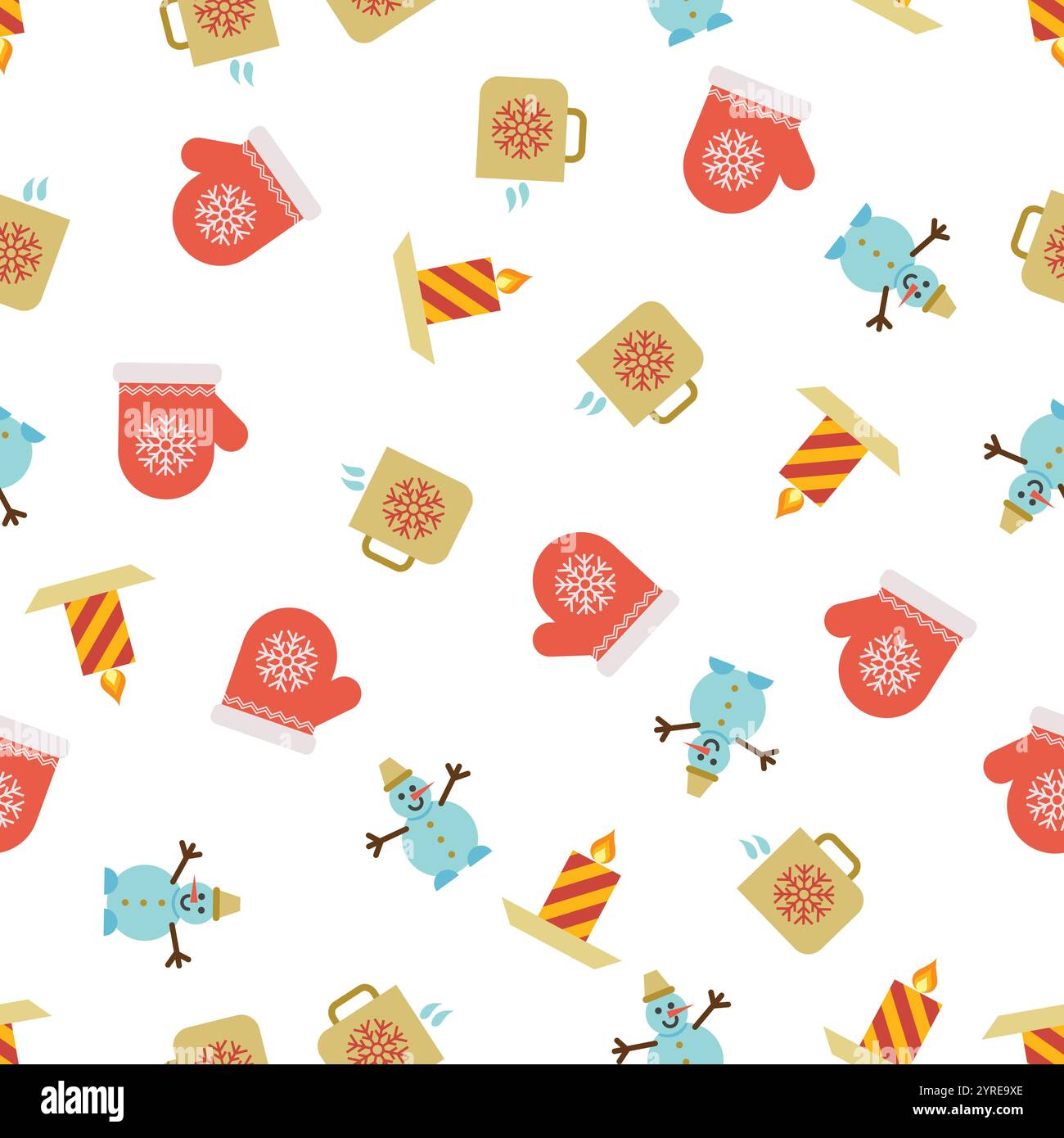 Christmas Seamless Pattern with icons in flat style. Vector illustration Stock Vector