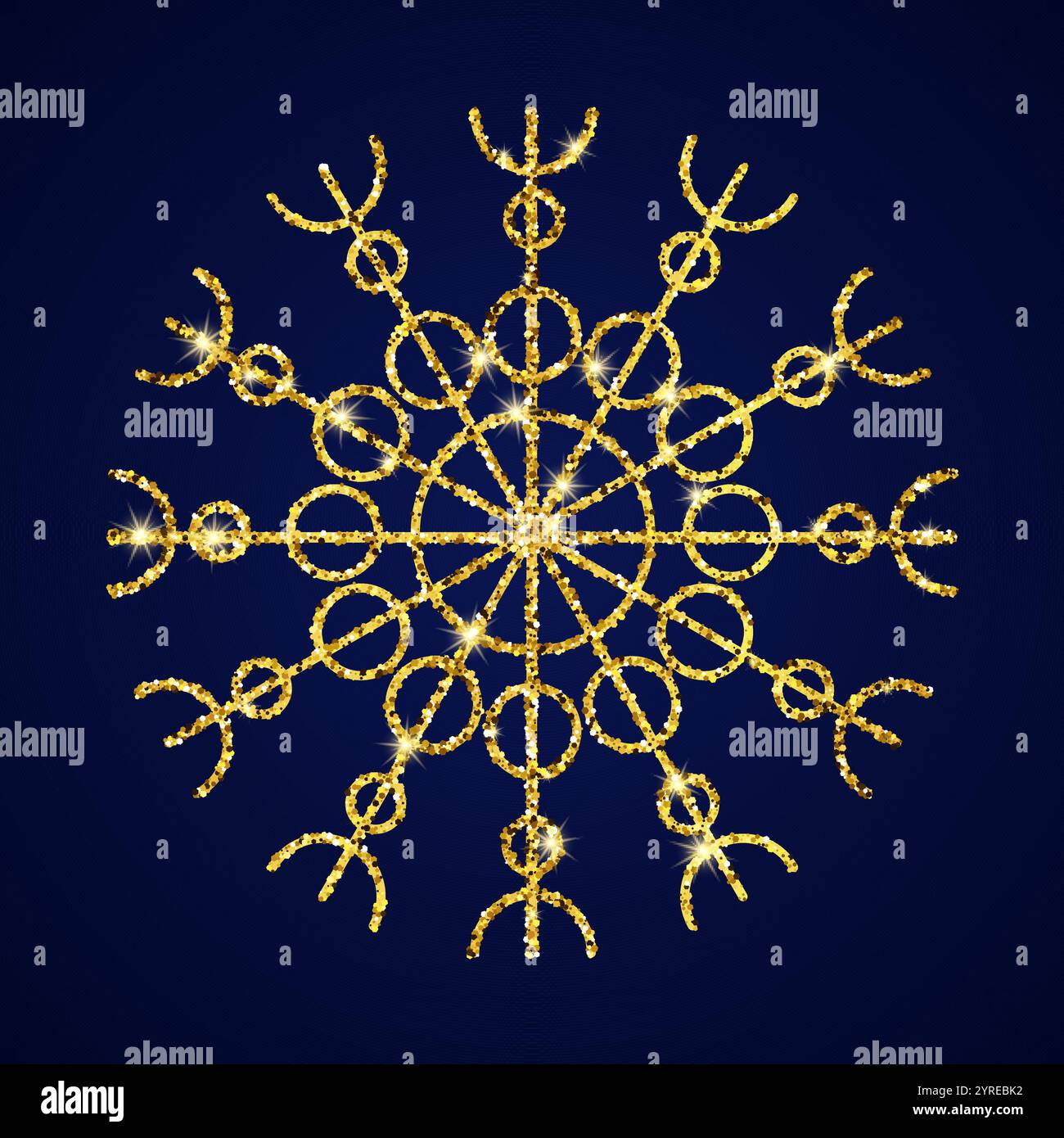Gold glitter snowflake on dark blue background. Christmas and New Year ...