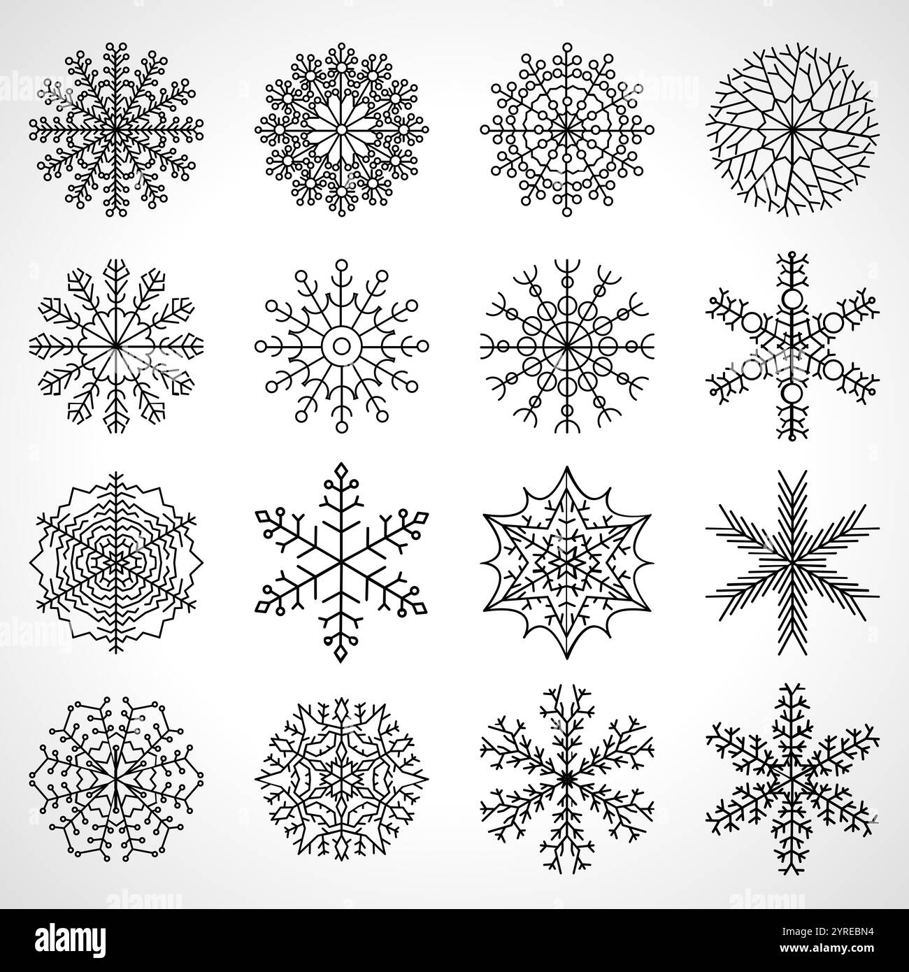 Set of sixteen snowflakes. Christmas and New Year decoration elements ...