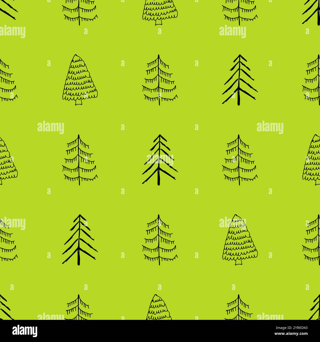 Seamless pattern with hand drawn Christmas trees. Sketched firs.  Winter holiday doodle elements. Vector illustration Stock Vector