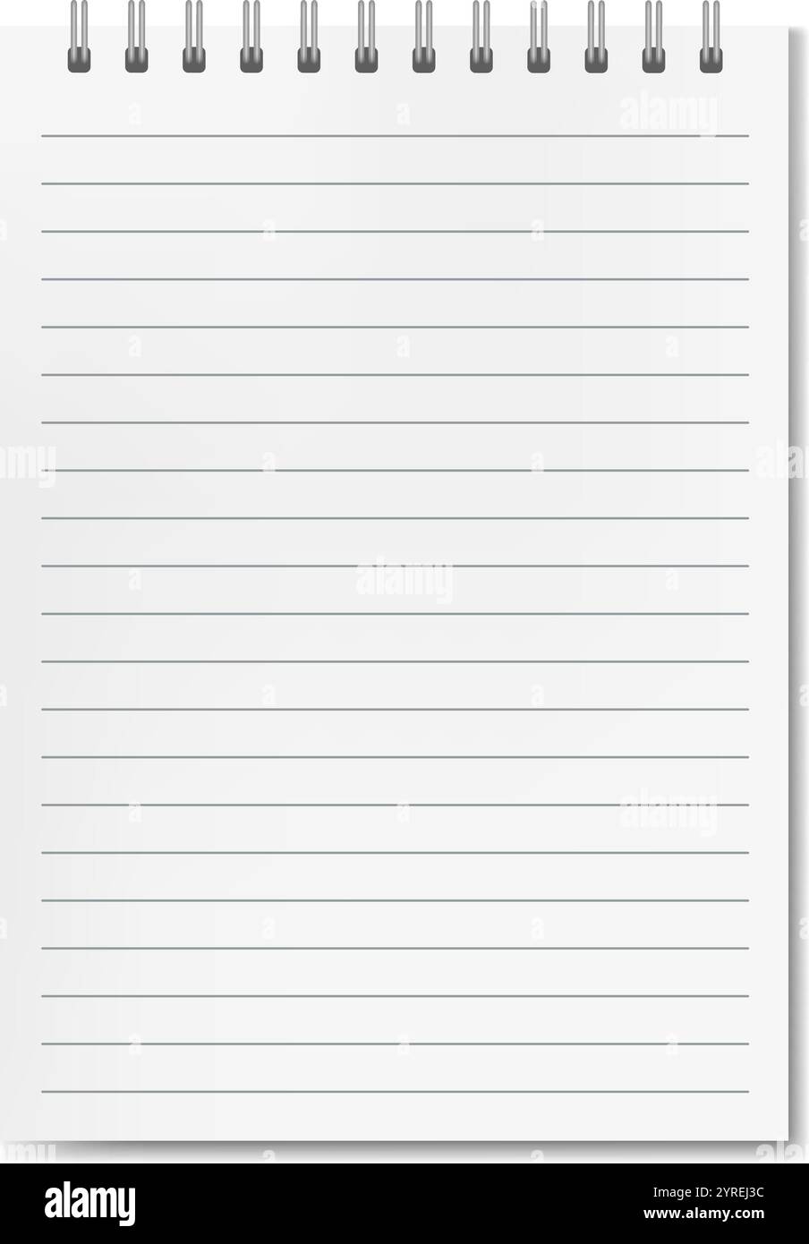 Realistic vertical lined notebook with shadow Stock Vector