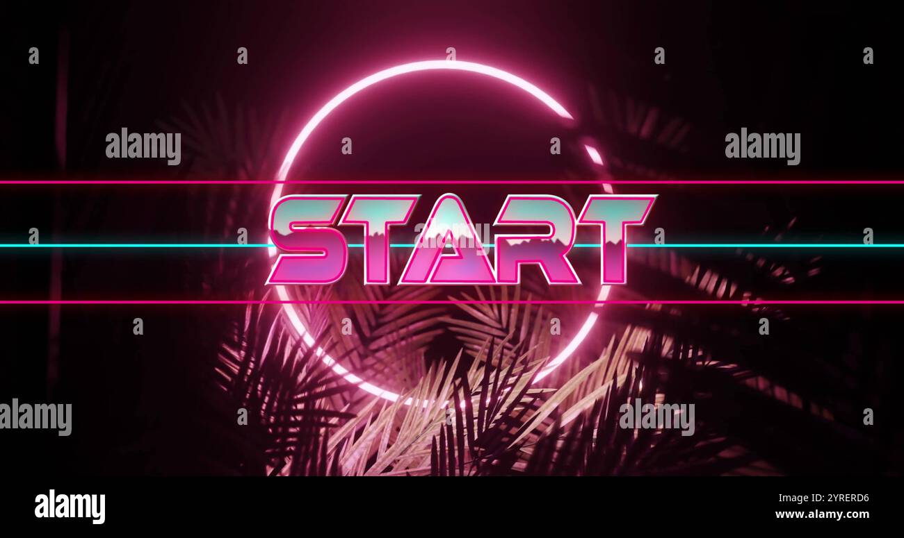 Image of start text over neon pattern background Stock Photo