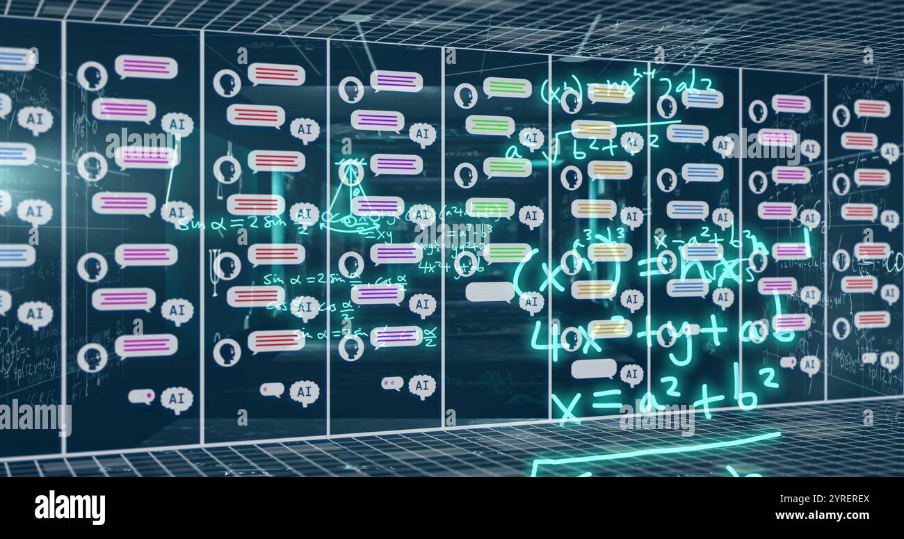 Image of ai text and mathematical data processing Stock Photo