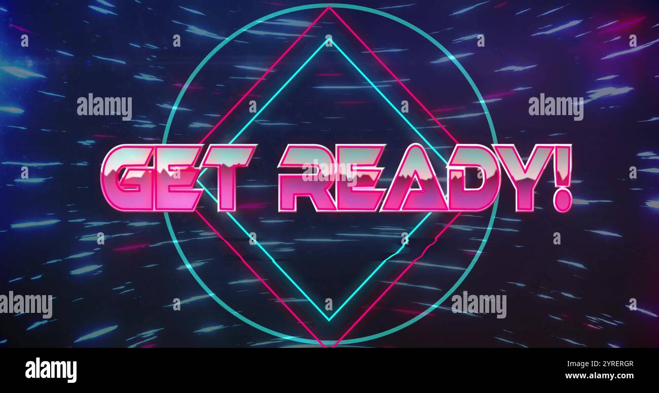 Image of get ready text over neon pattern background Stock Photo