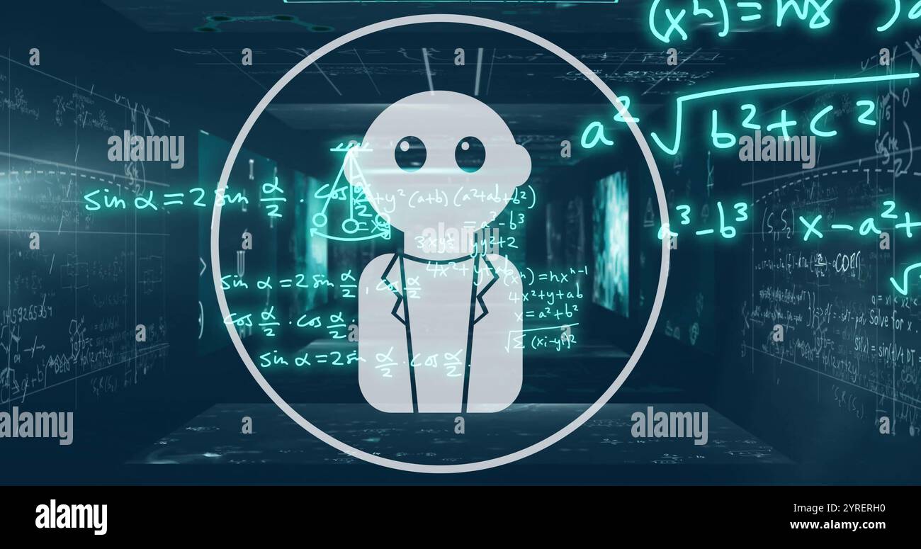 Image of chat bot, ai text and mathematical data processing Stock Photo