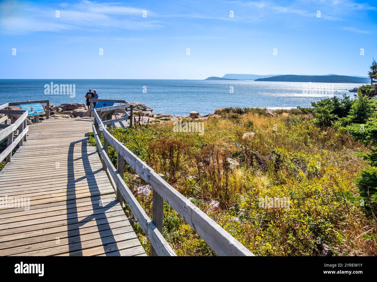 Boardwalk and observation area at Lakies Head on the Cabot Trail on Cape Breton Island Nova Scotia Canada Stock Photo