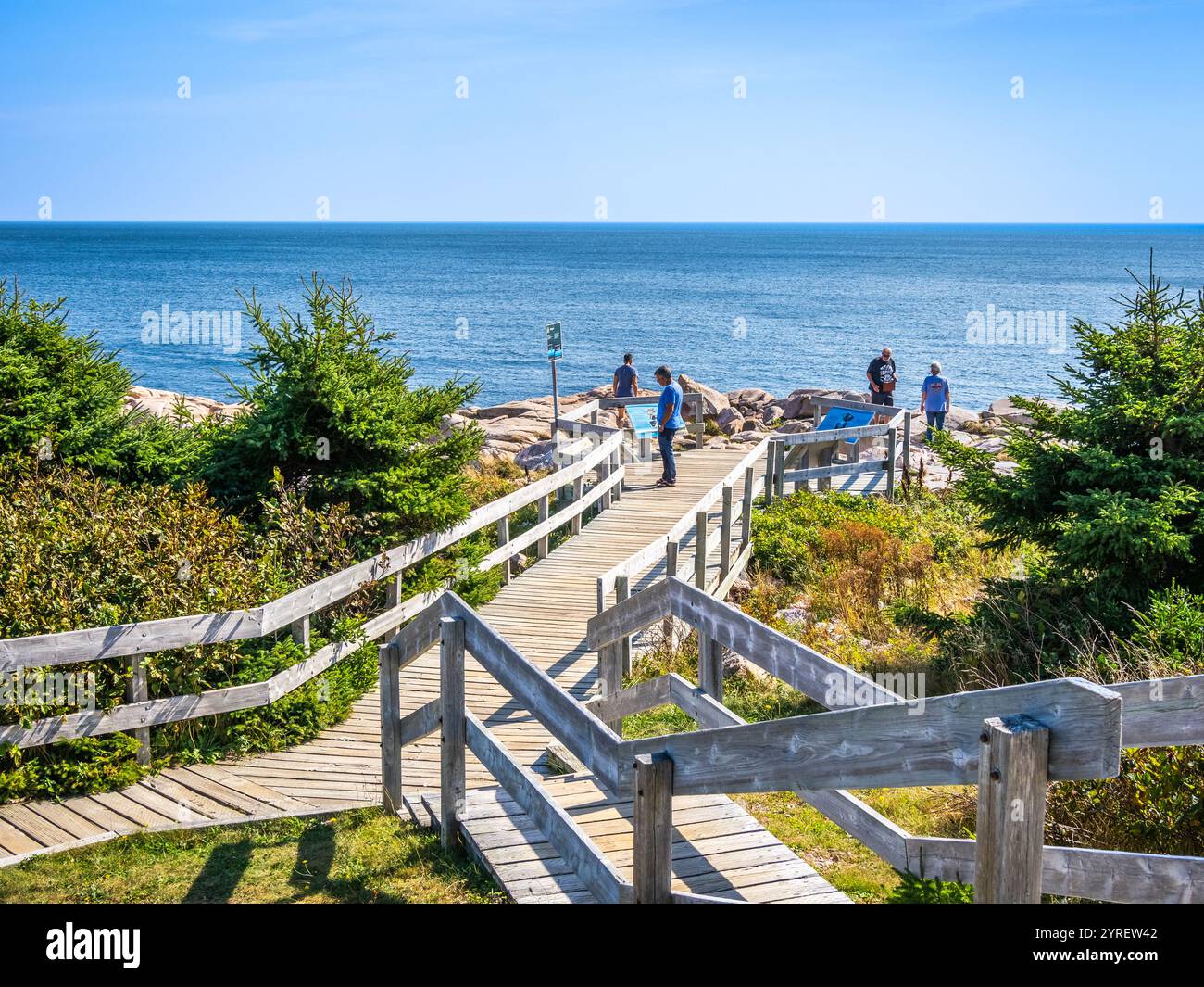 Boardwalk and observation area at Lakies Head on the Cabot Trail on Cape Breton Island Nova Scotia Canada Stock Photo