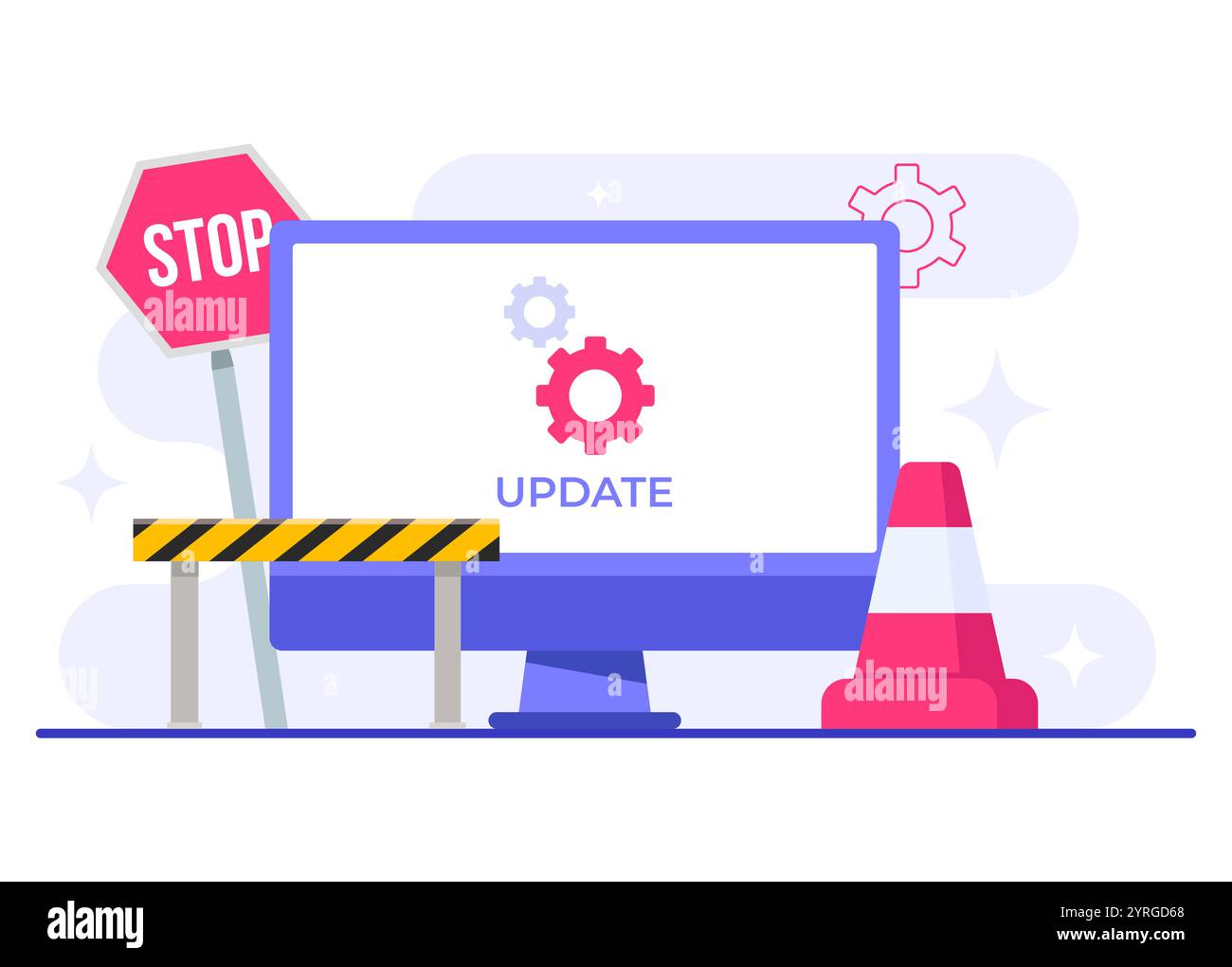 Computer with software update screen flat vector illustration, System ...