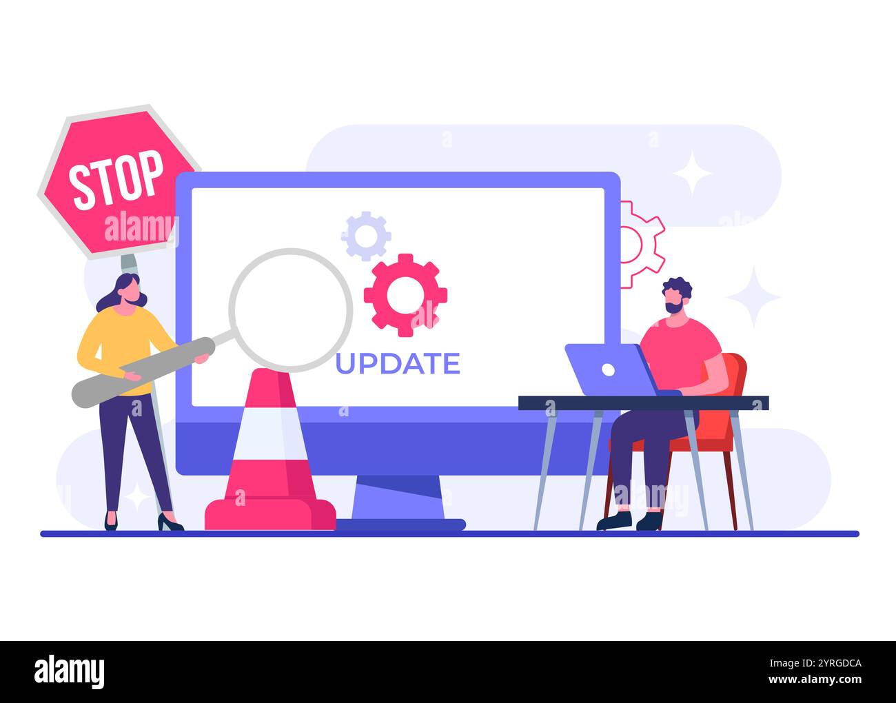 Computer with software update screen flat vector illustration, System ...