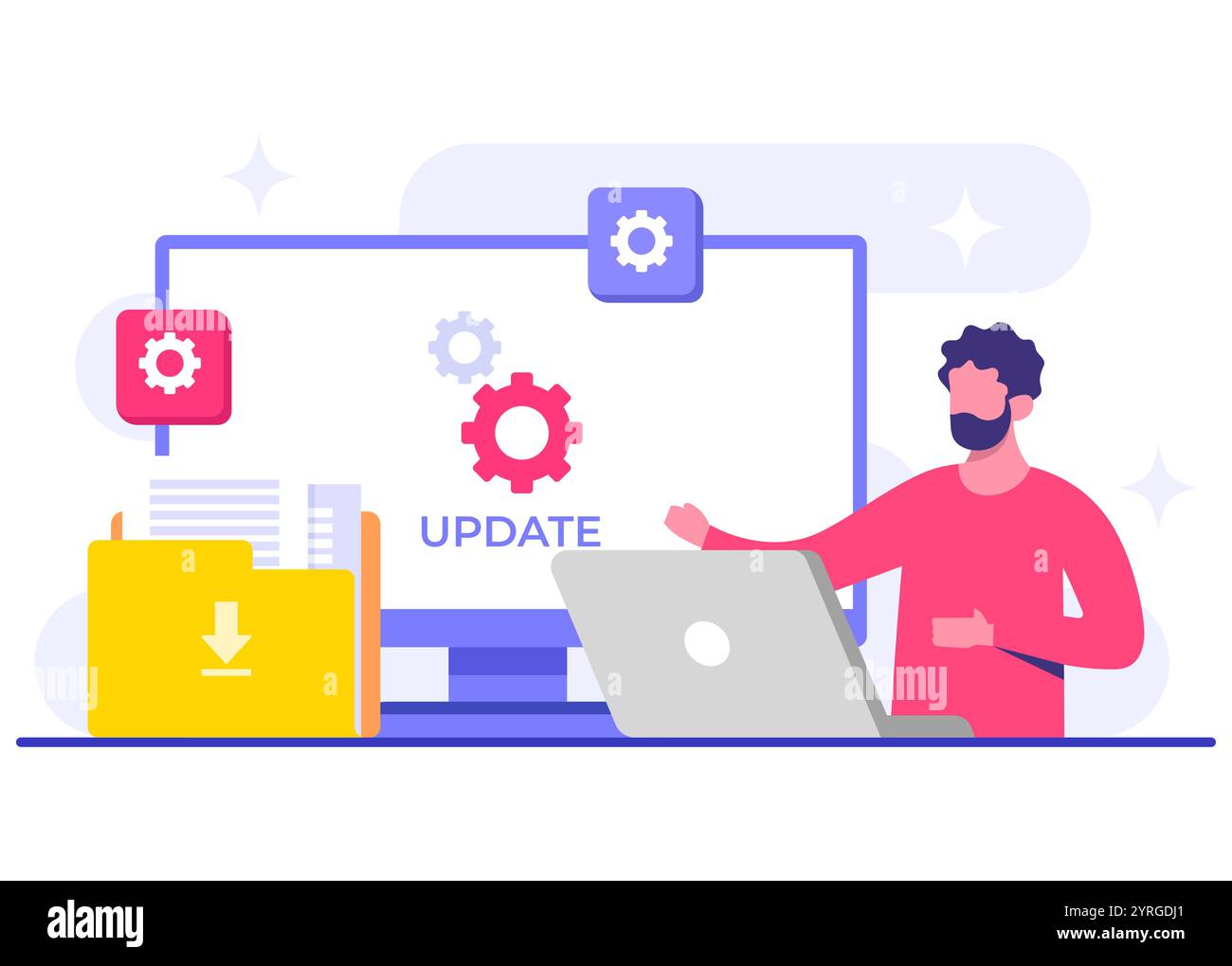 Software engineer updates operating system, Software update flat vector ...