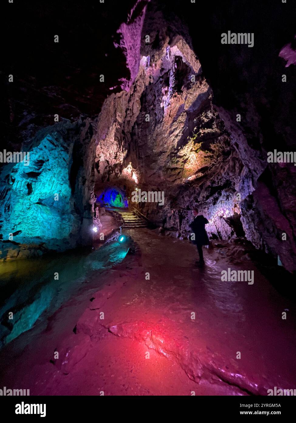 Cave system at Wookey Hole visitor attraction, Somerset, UK - Smartphone Captured Stock Image