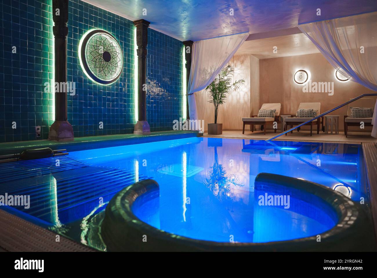 Luxurious Indoor Pool with Moroccan Design Elements in Marrakech Stock ...