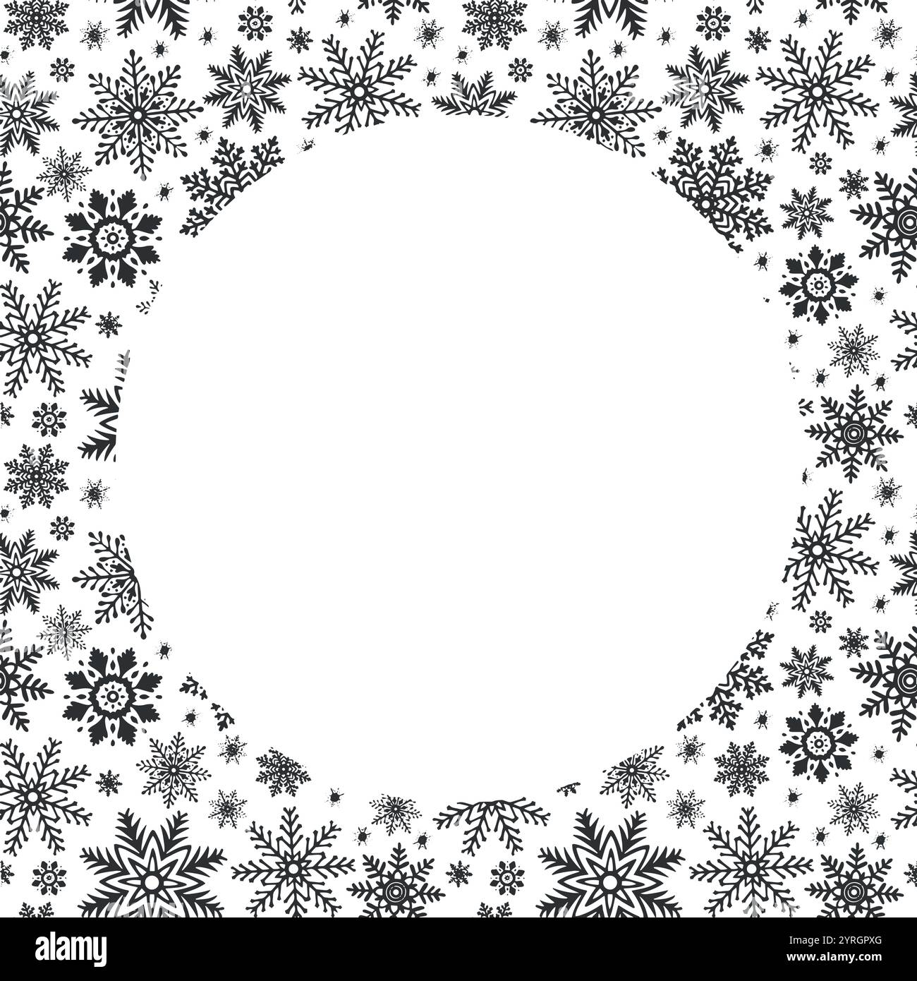 Snowflakes round template postcard. Square frame with copy space ...