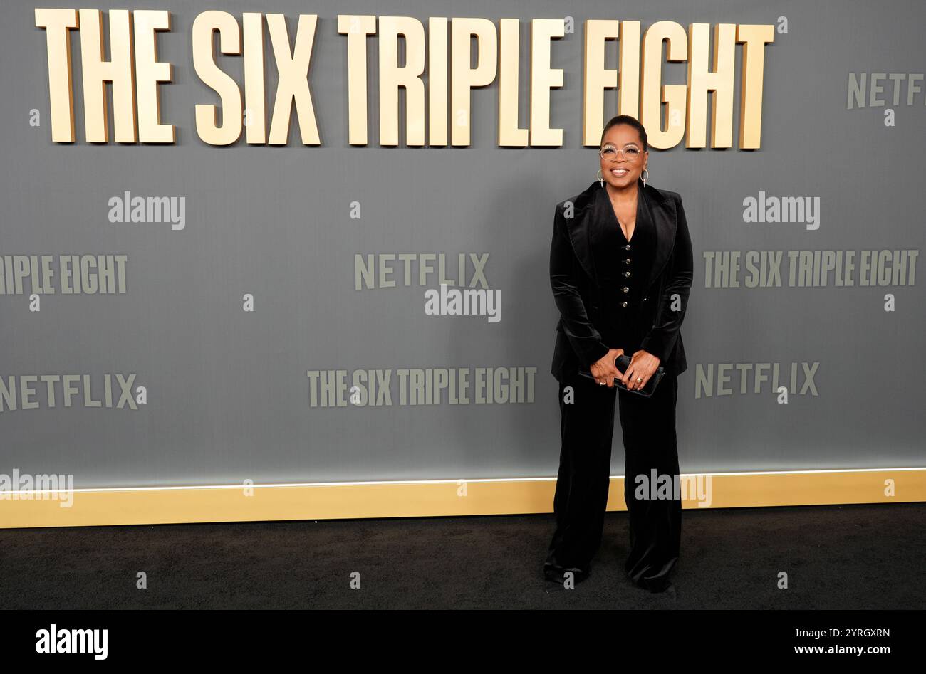 Oprah Winfrey poses at the premiere of the film "The Six Triple Eight