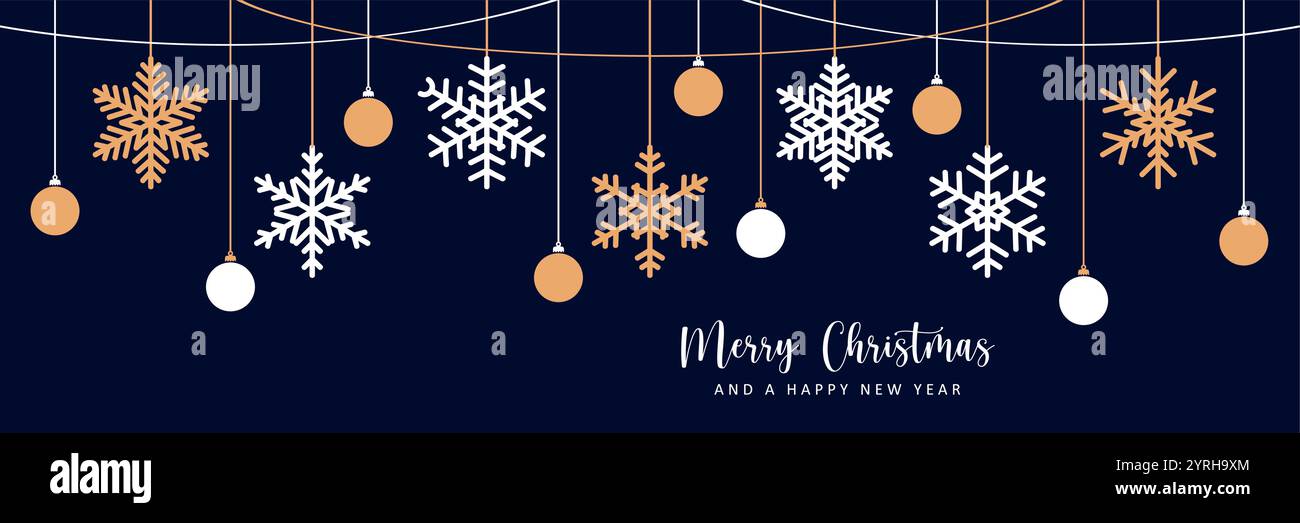 christmas greeting banner with hanging snowflakes vector illustration ...
