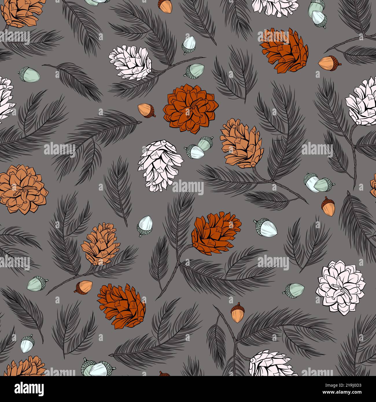 Pine Trees and Acorns Vector Seamless Pattern in Scandinavian ...
