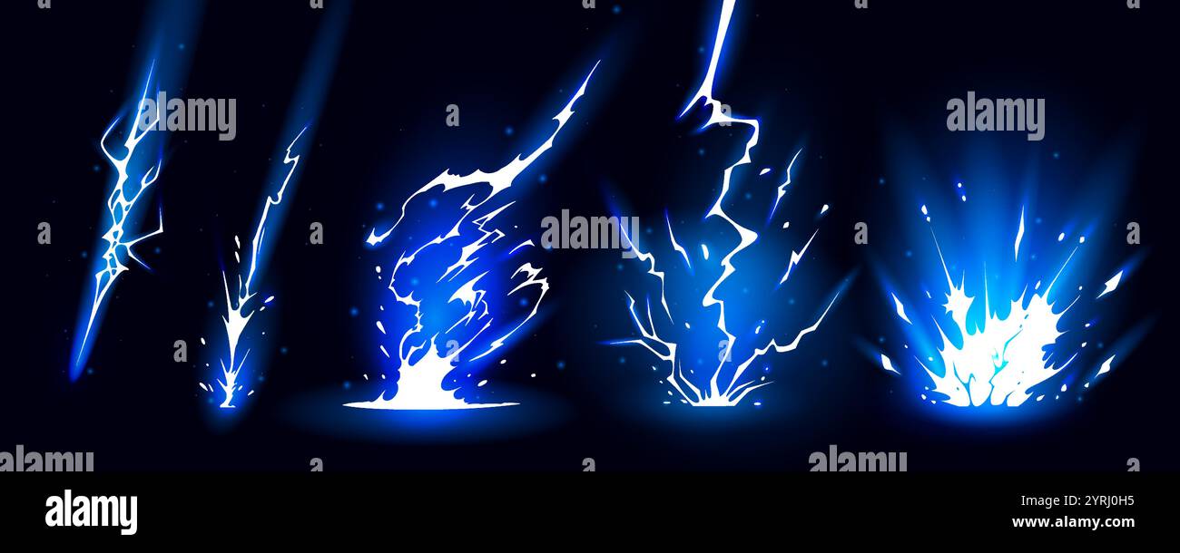 Lightning strike bolt silhouettes sequence vector illustration. Stock Vector