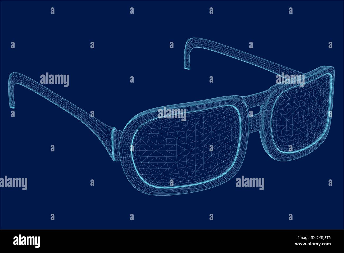 Vector illustration of wireframe hipster glasses isolated on blue ...