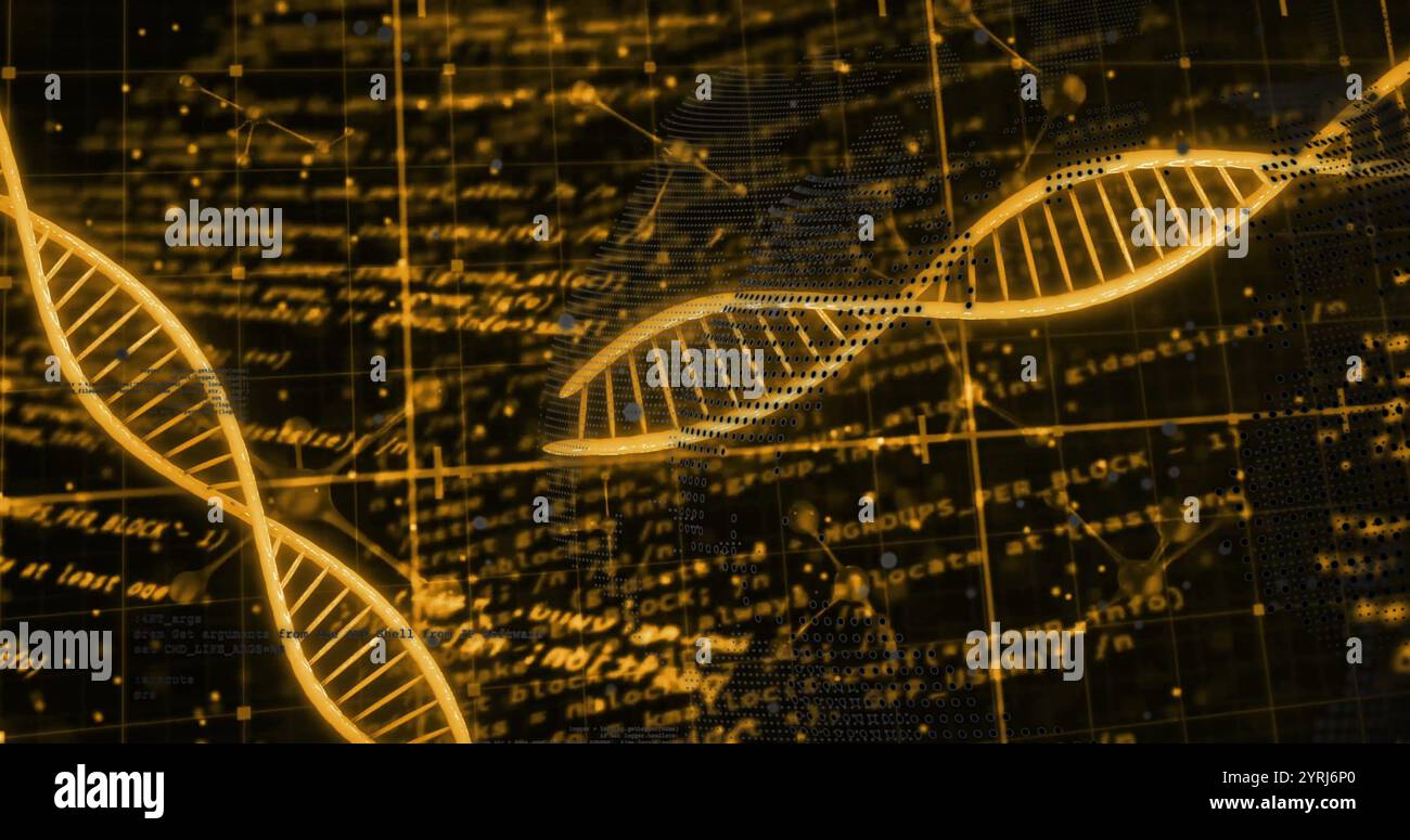 Image of dna strands, data processing on black background Stock Photo ...