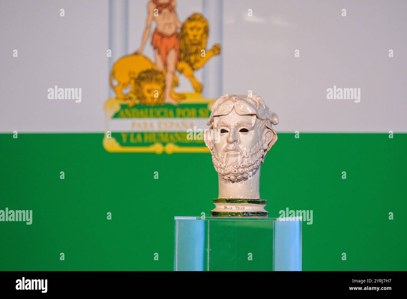 Detail of the award and the flag during the institutional act of the ...