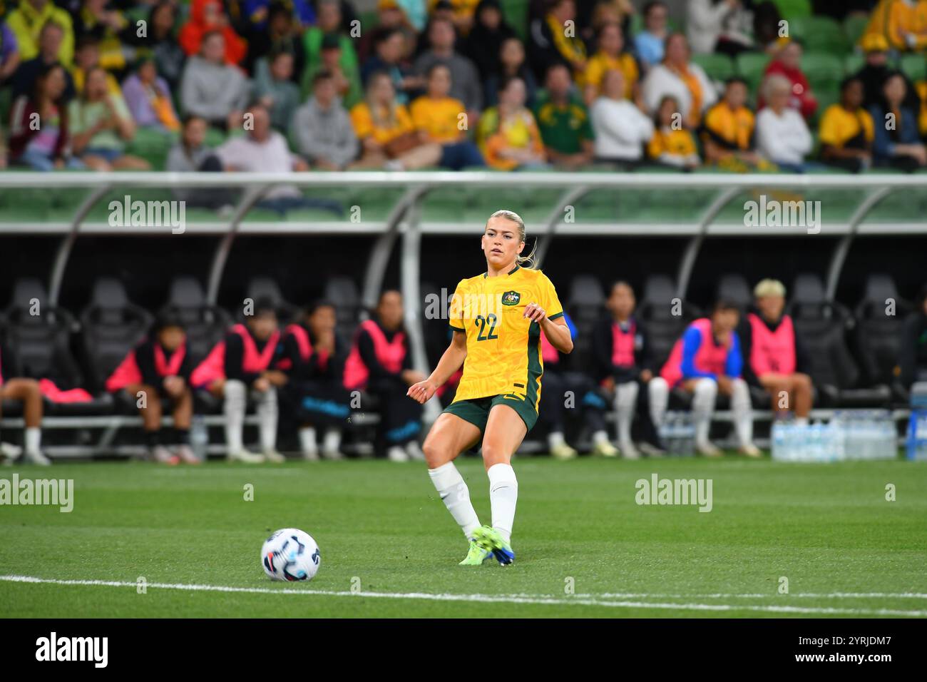 MELBOURNE, AUSTRALIA. 4th Dec 2024. Pictured: Charlotte Grant of Australia's Matildas during the Australia Matildas vs Chinese Taipei International friendly at Melbourne's AAMI Park on the 4th December 2024. Credit: Karl Phillipson/Alamy Live News Stock Photo