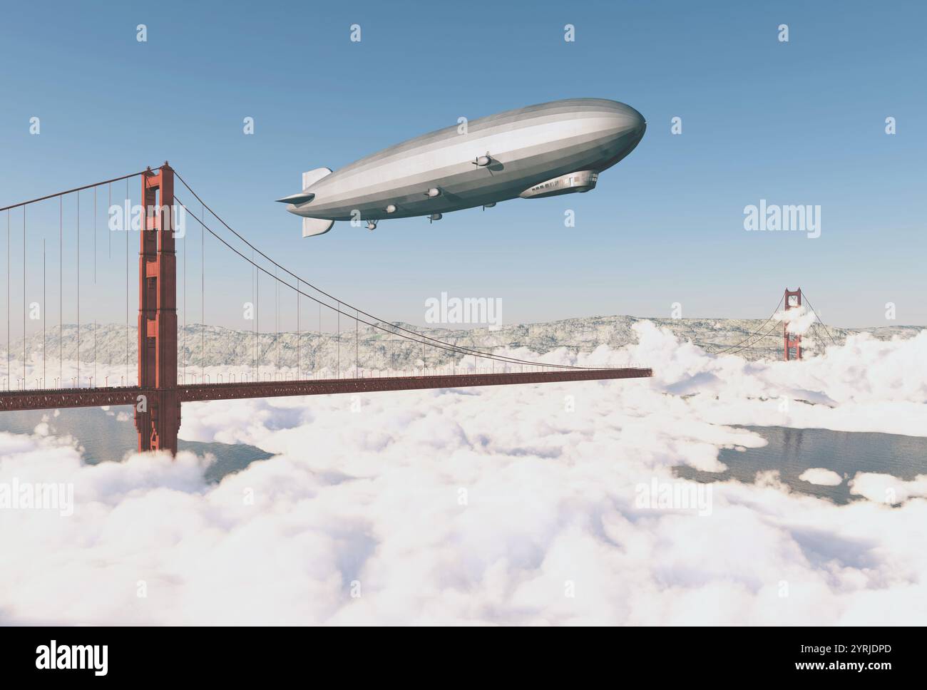 Zeppelin over the Golden Gate Bridge in San Francisco Stock Photo