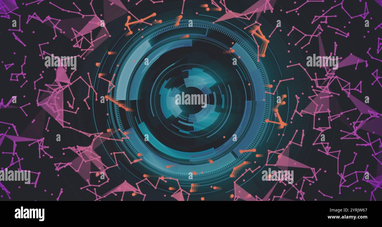 Rotating circular interface with geometric shapes and particles ...