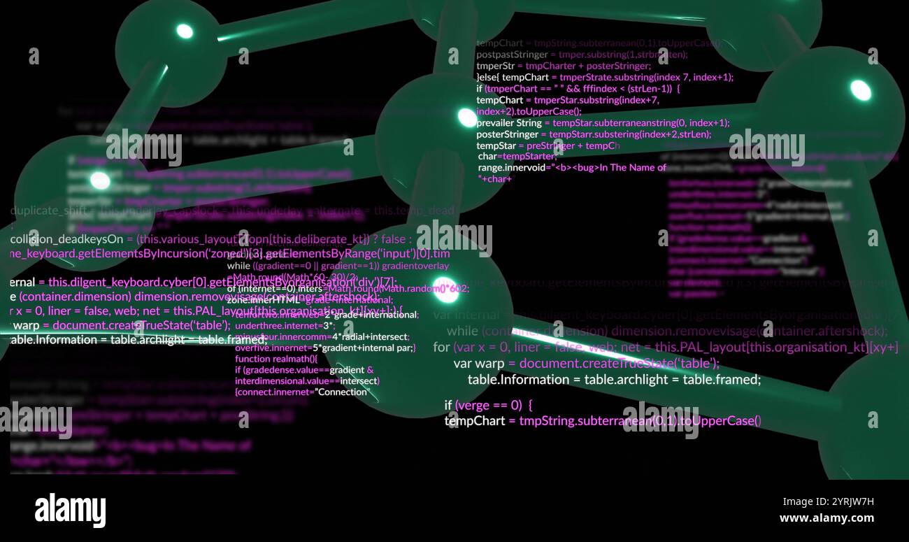 Programming code and data processing image over abstract green shapes ...