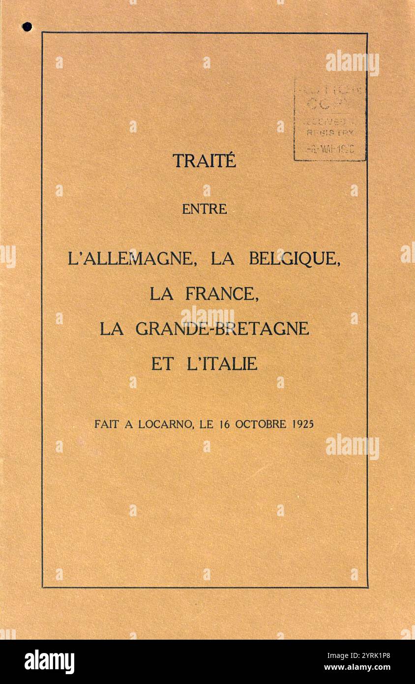 Title Page/cover page from the Locarno Treaties. 1925. Stock Photo