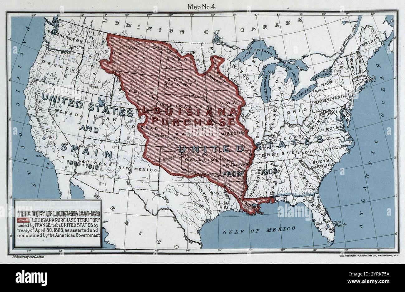 This map of the United States highlights - This Map Of The United States Highlights In Red The Territory Included In The Louisiana Purchase Bought From France In 1803 The 820000 Square Miles Would Eventually Be Split Among The 16 States Whose Borders Are Outlined In Black 2YRK75A